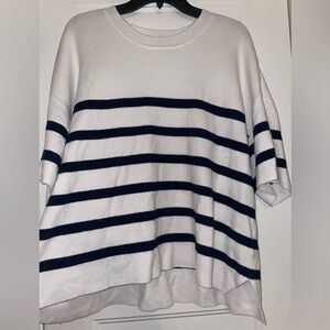 Cream Knit Sweater with Navy Stripes